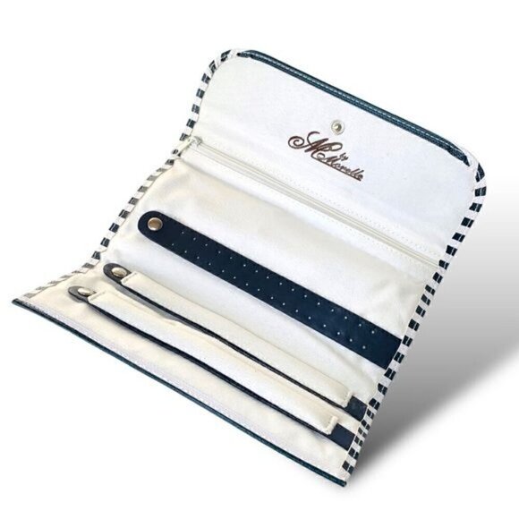 NEW MORELLE & CO CLASSIC LUCY JEWELRY ROLL CASE DARK BLUE & WHITE STRIPED - Picture 2 of 8